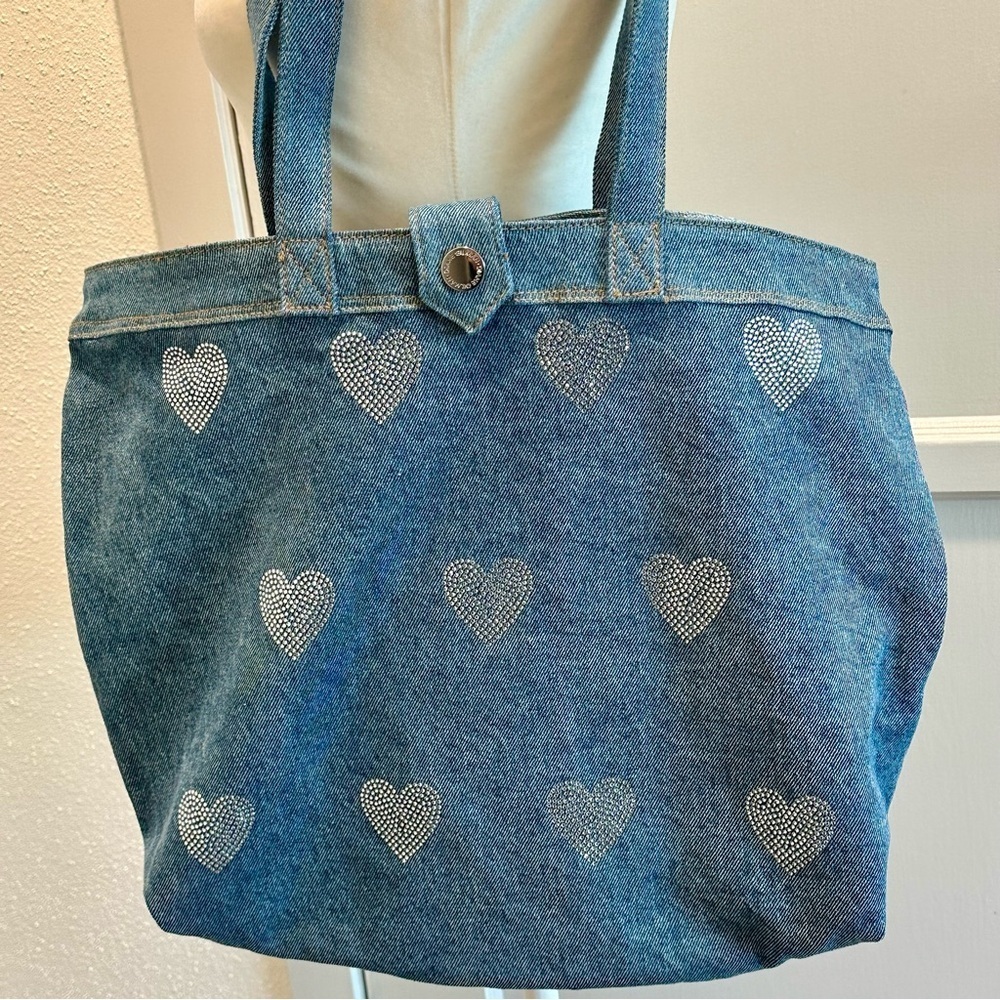 DG2 by Diane Gilman Denim Crystal Heart DenimTote Bag - Picture 5 of 9